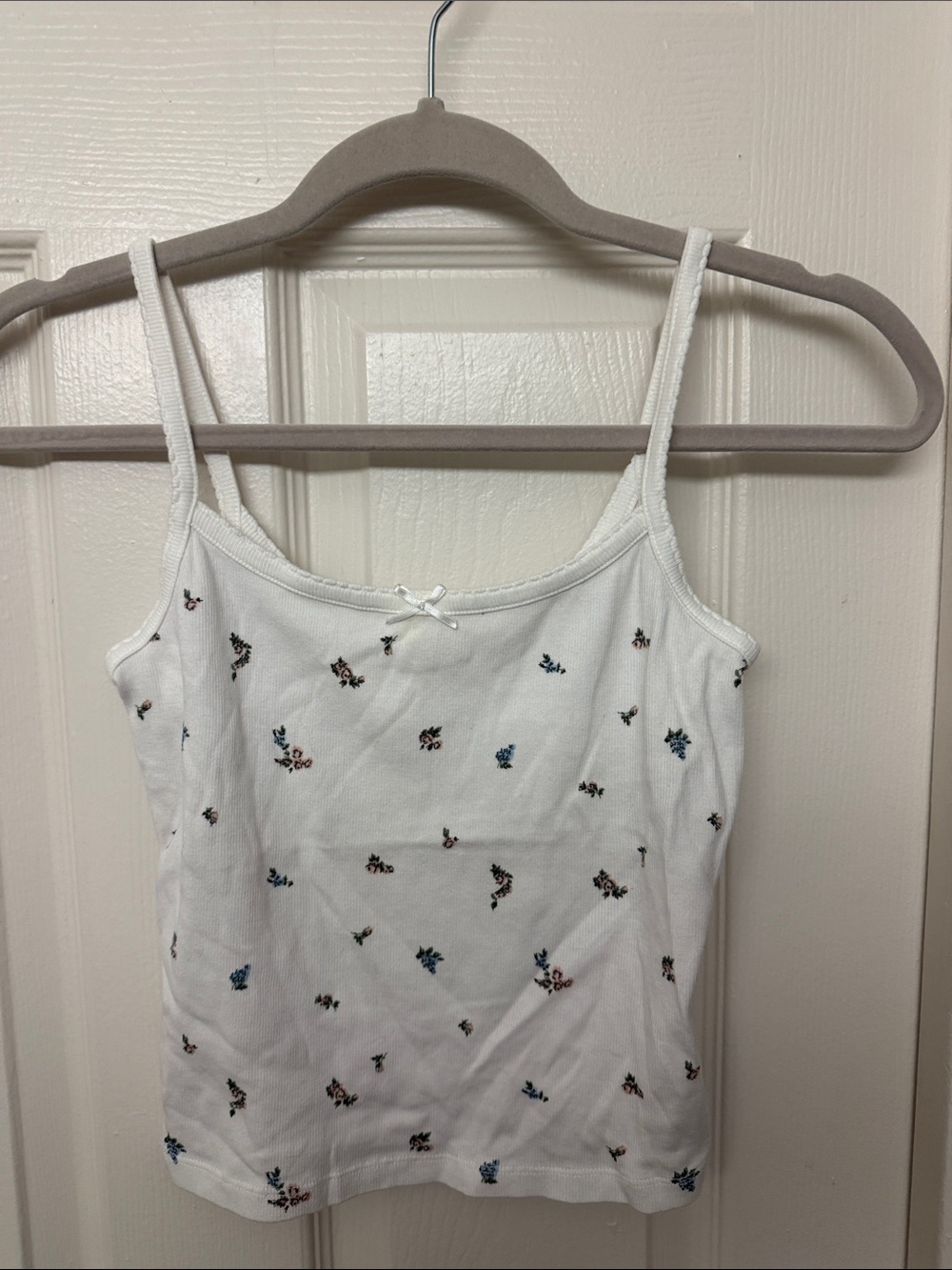 Levi's White Tank Top with Blue Floral Embroidery